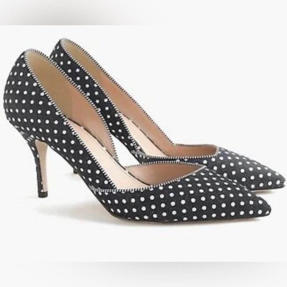 J. Crew Colette Dorsay Navy and White Polka Dot Heels